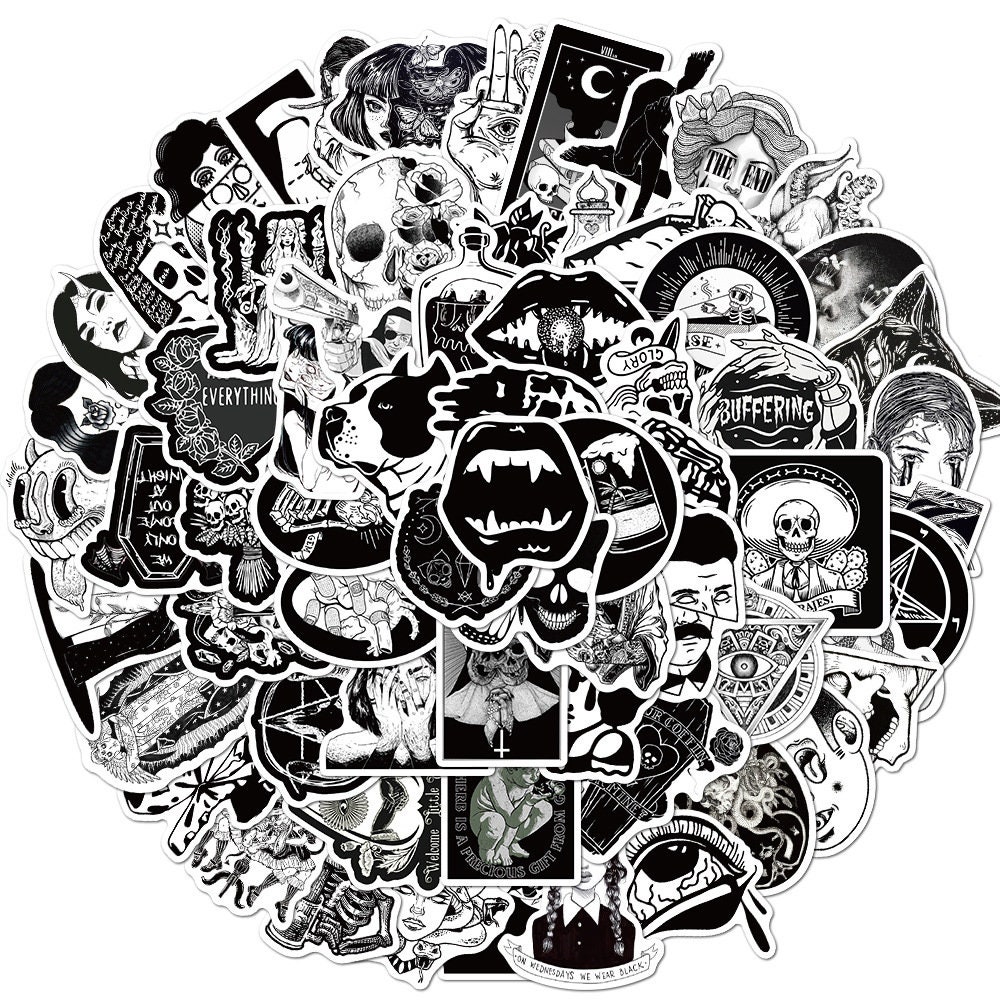10-100 pcs Random Gothic Stickers Dark Horror Vinyl Waterproof Black White Gothic decals for laptop hydro flask computer water bottles