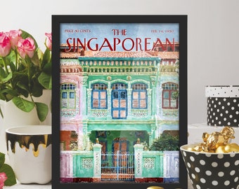 The Singaporean Green Peranakan-style Shophouse Artprint Poster