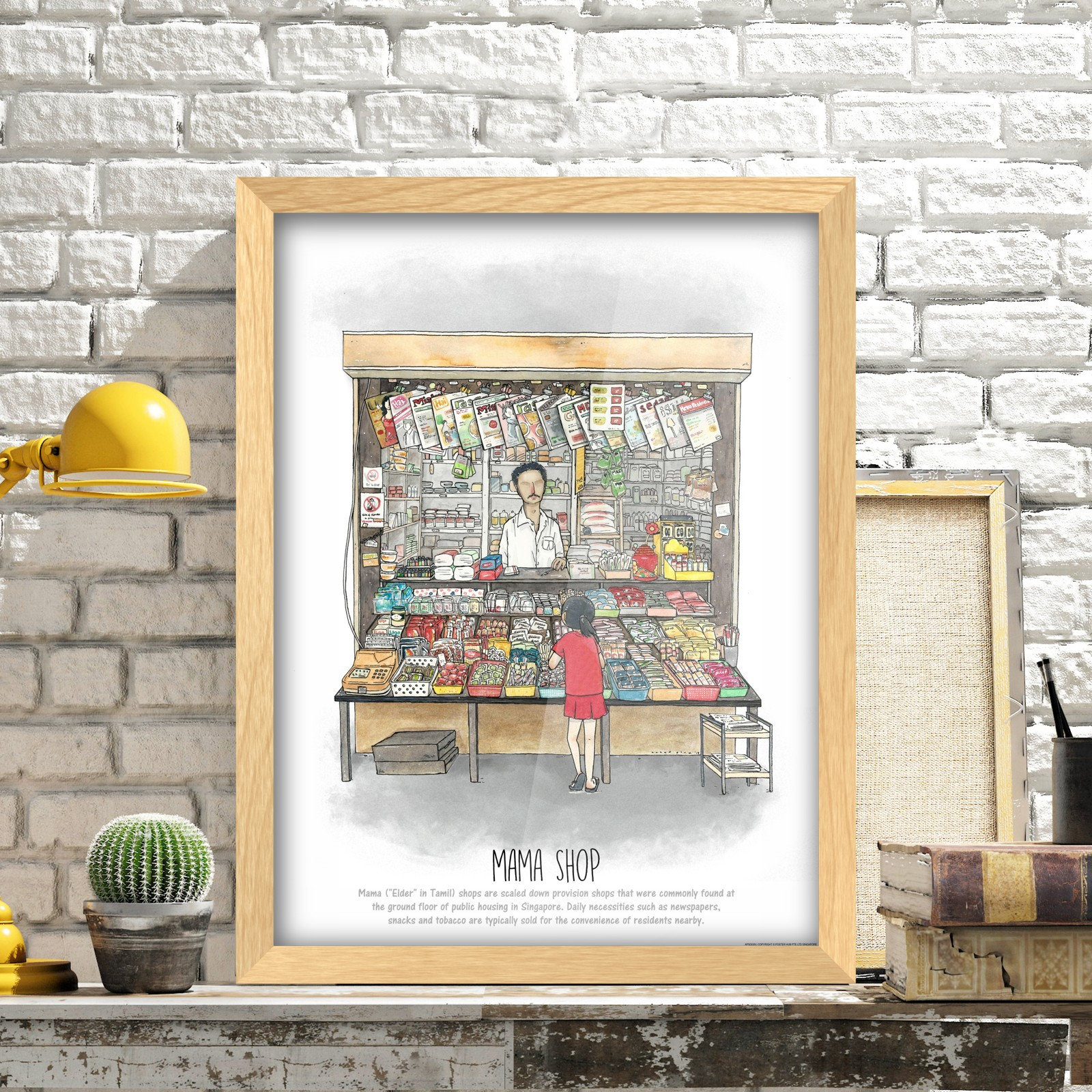 Singapore traditional Mama shop vendors art print poster
