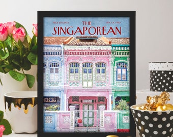 The Singaporean Pink Peranakan-style Shophouse Artprint Poste