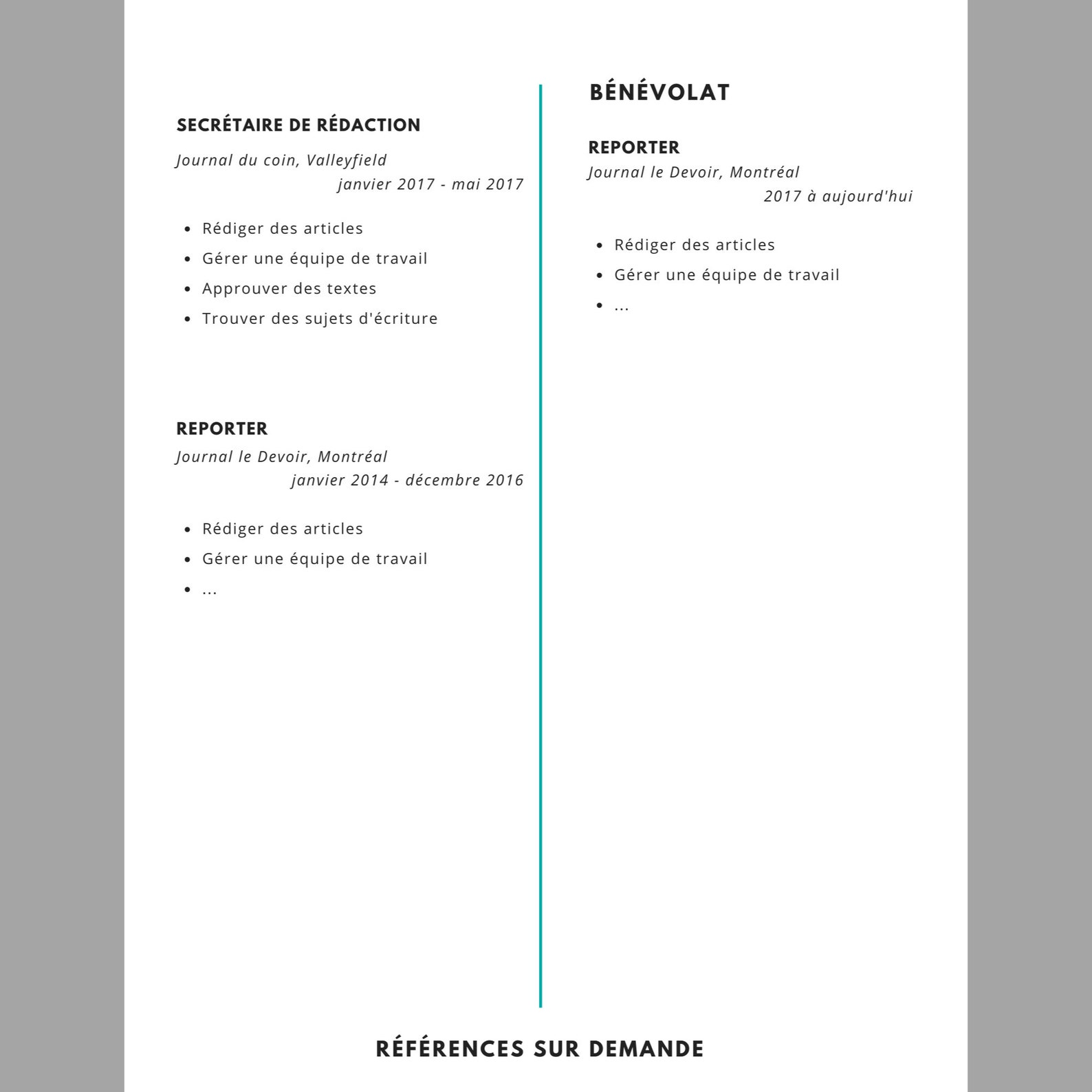 French Resume Template Canada CV Template Professional | Etsy