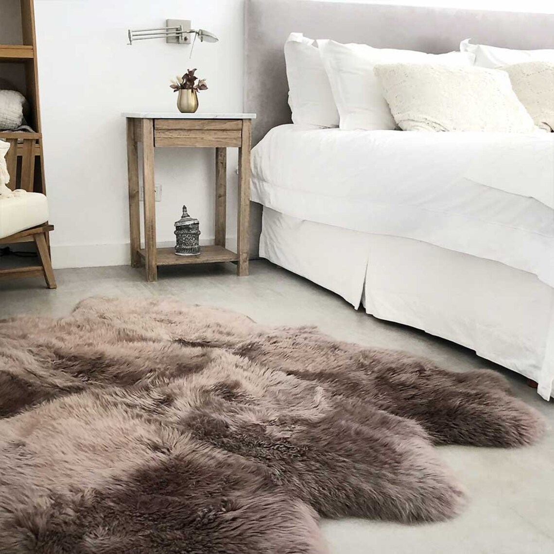 SEXTO BROWN Long Pile Natural Sheep Leather Rug Genuine - Etsy