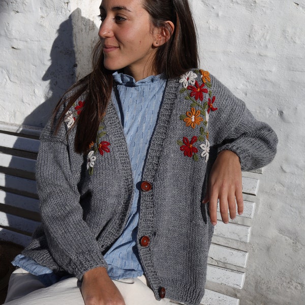 Wool CARDIGAN Alana | hand knitting | hand spun sheep wool | premium quality pullover sweater