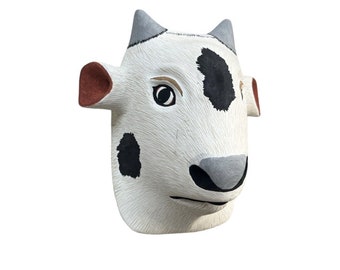 WHITE COW MASK | handcarved and handpainted in argentina by native communities | wall decor art object | chane mask | litoral mask