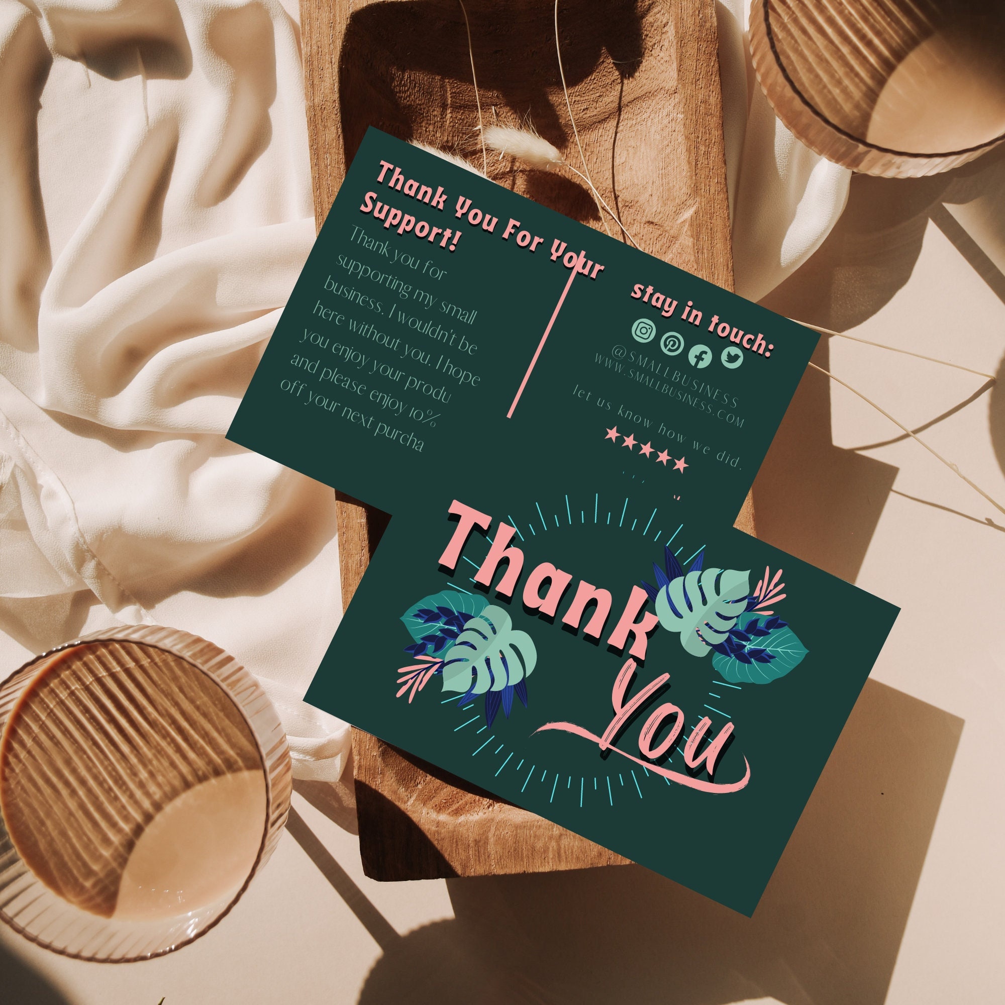 Tropical Plant Thank You Cardbusiness Thank You Cardpackaging Cardthank Youeditable Business