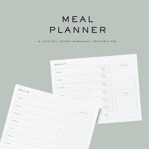 Planificador de comidas, lista de compras, rastreador de macros, plantilla imprimible, diseño minimalista clásico simple