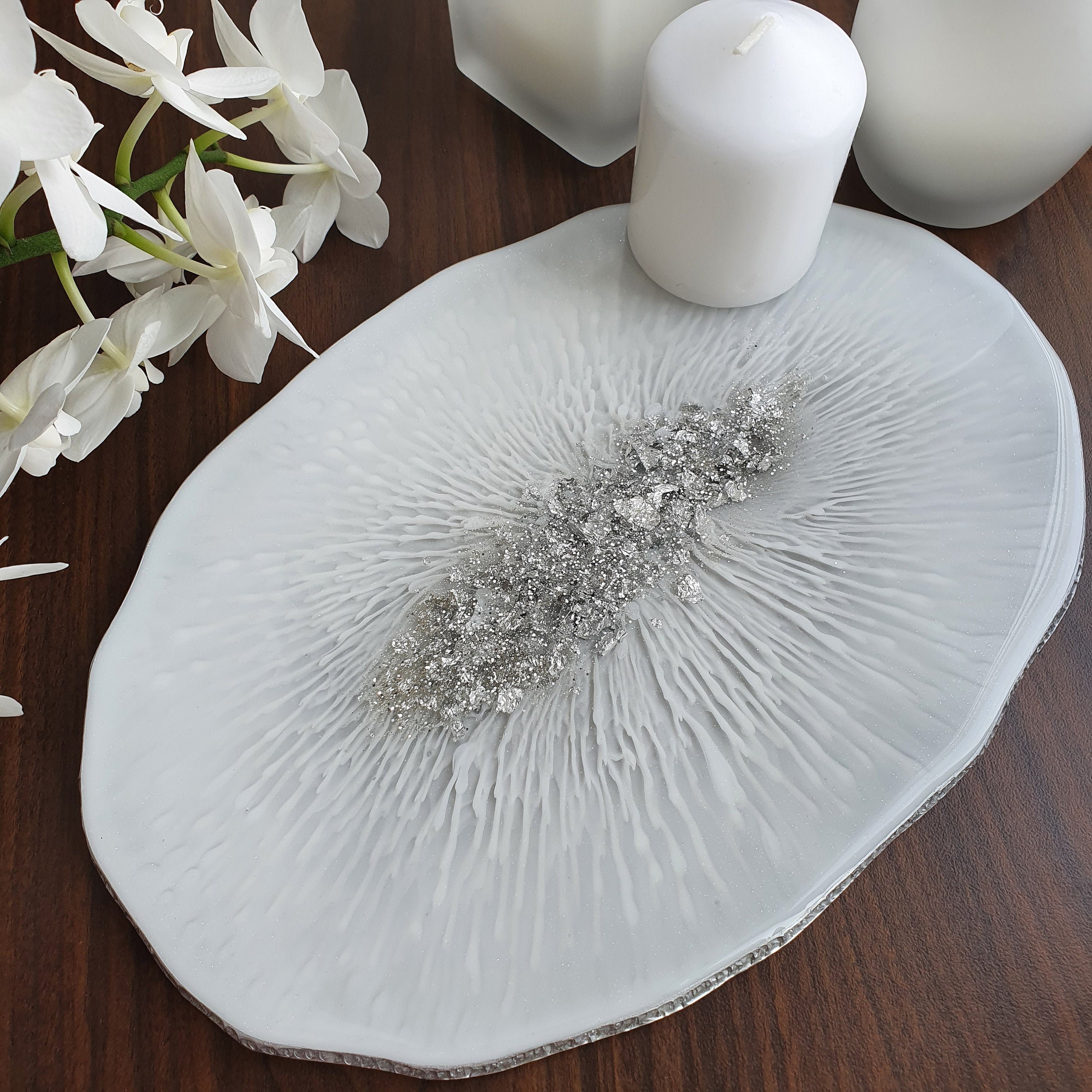 White vanity tray resin perfume tray agate jewelry tray Etsy