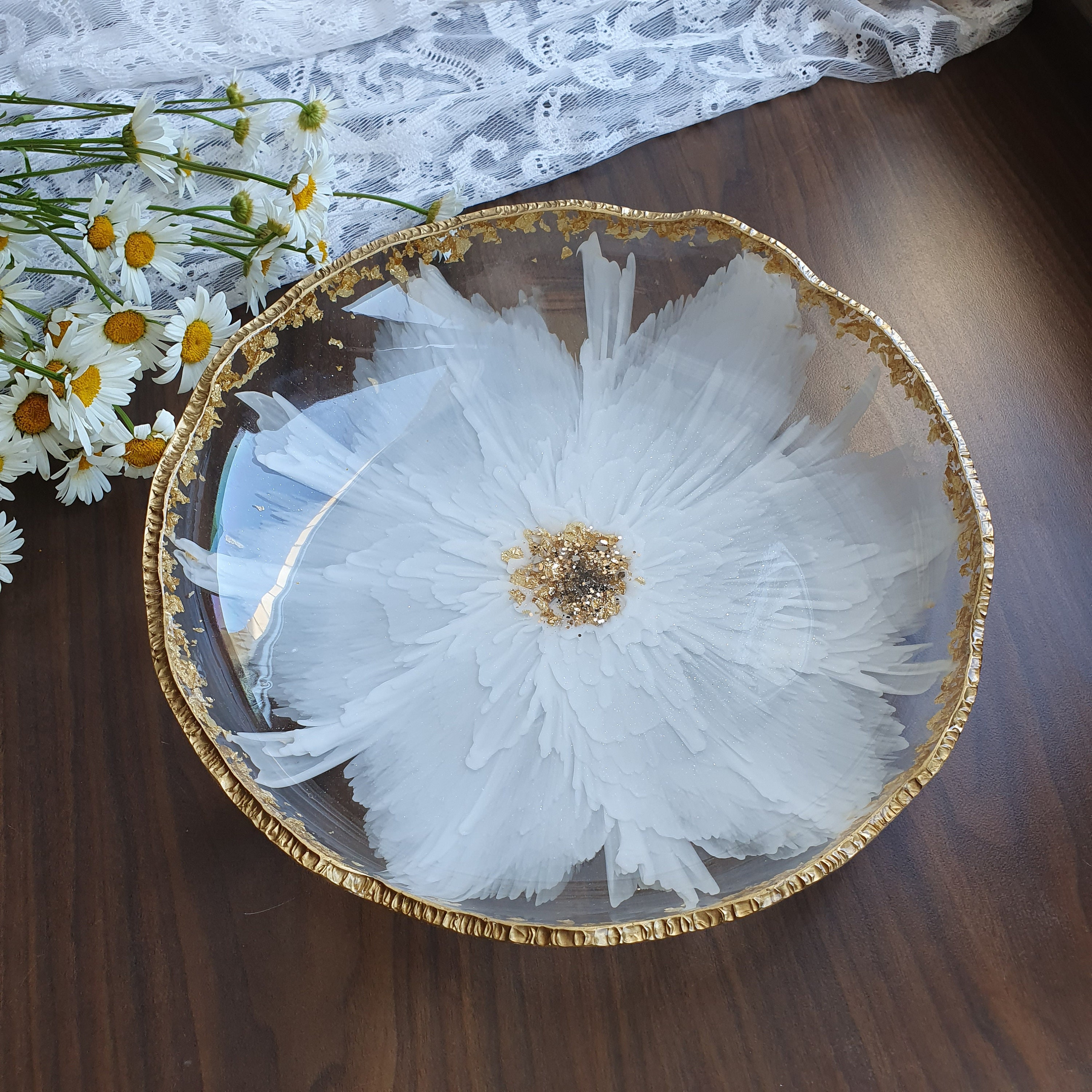 White flower fruit bowl resin decorative bowl serving bowl Etsy