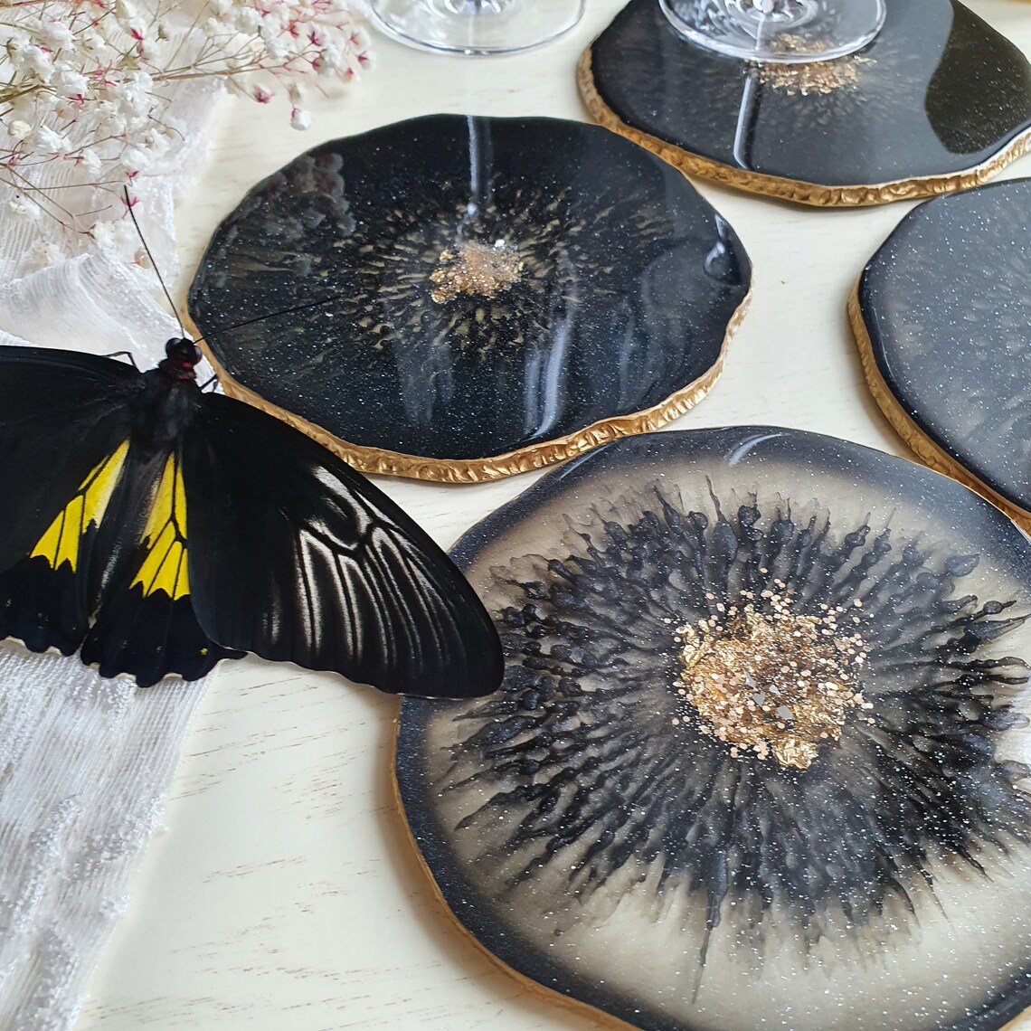 Black perfume tray resin vanity tray black agate coasters Etsy