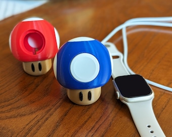 Super Mario Mushroom Apple Watch Charging Dock 3D Printed Retro Gaming Gift Apple Watch Stand Nintendo Tech Accessory Cool Unique Nostalgia
