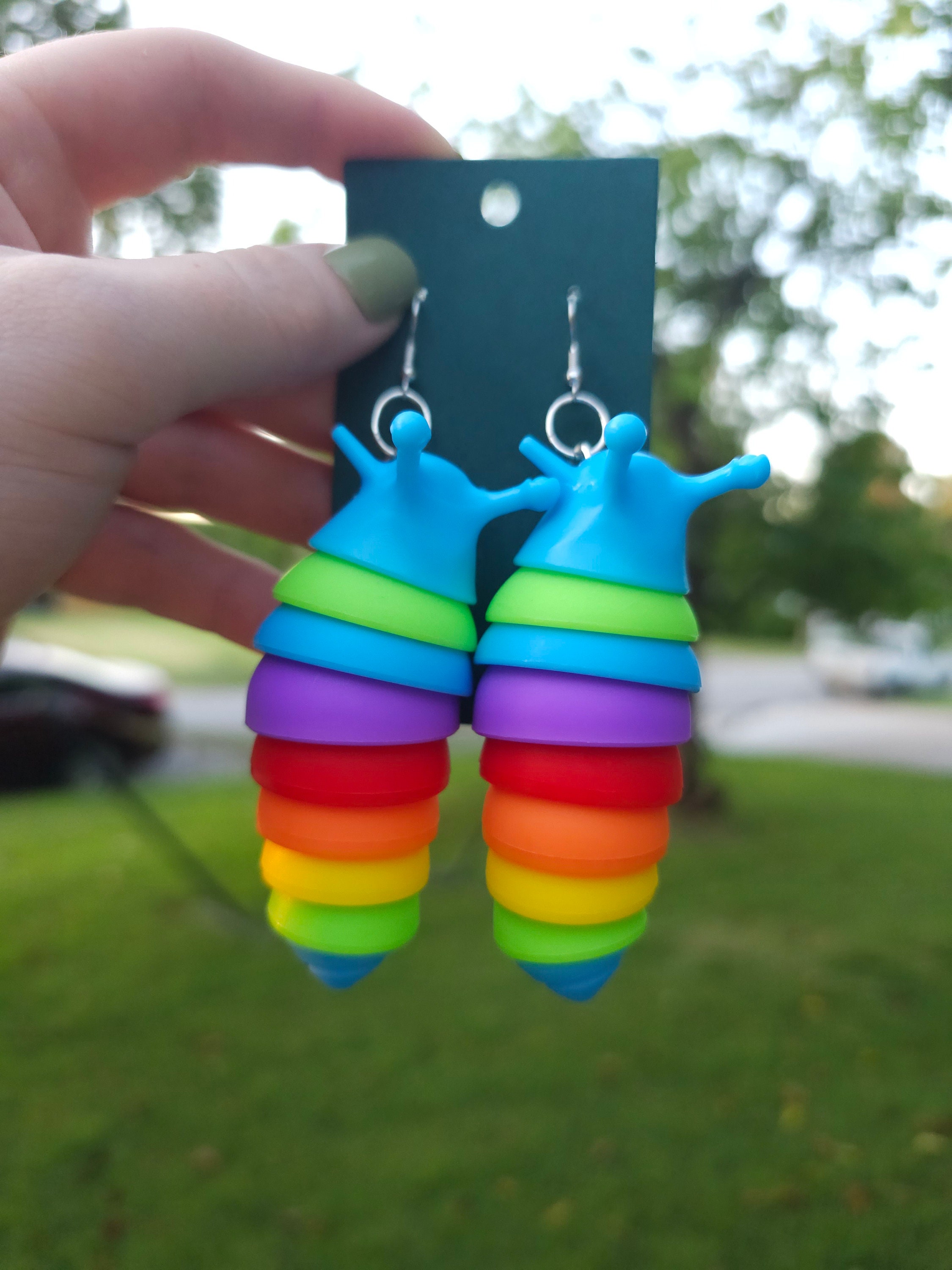 2pc Fidget Slug Dangle Earrings, Rainbow Earrings, Fun Novelty Gift ...