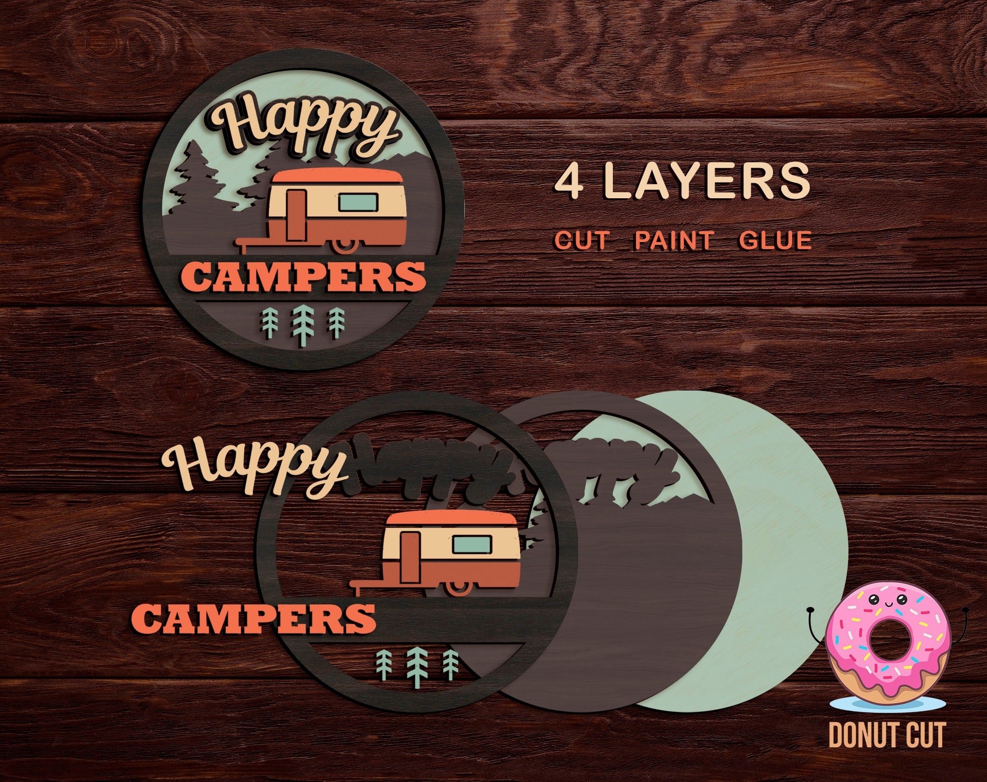 Happy Campers sign laser cut files SVG Vector cutting plan | Etsy