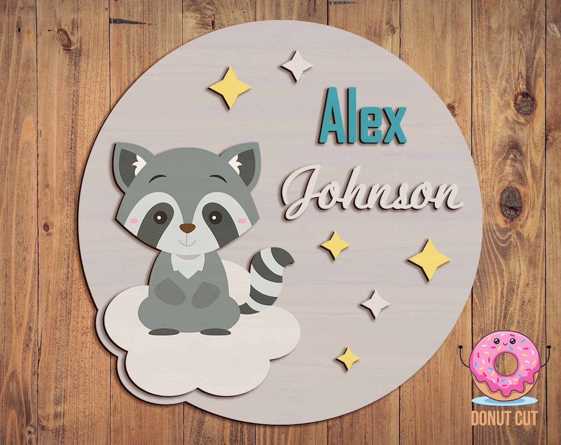 Custom Baby Name Sign SVG Raccoon Nursery Name Sign Baby ...
