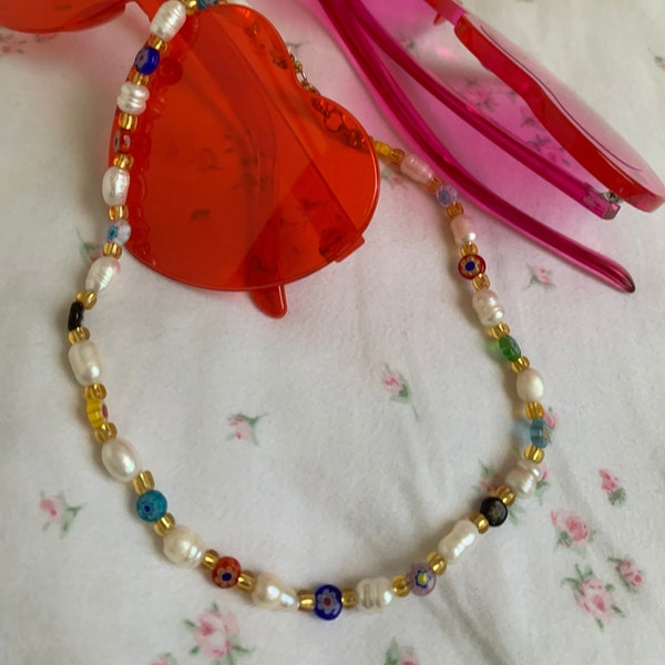 Greece/beach inspired millefiori beaded necklace