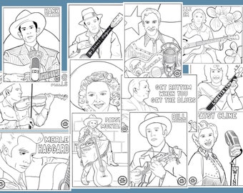 Legends of Country Music 12 page PDF coloring book