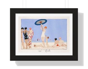 Au Lido (At The Lido) 1924 by George Barbier - Large Wall Art Framed Print - 1920s French Beach Fashion - Home Office Decor