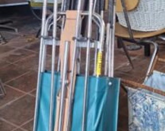 Vintage Golf Set with Wheeled Cart Bag & Accessories Excellent Props or Display New