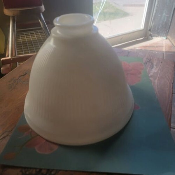 White Milk Glass 2 1/4" X 6" Table Lamp Shade Waffle Pattern Used