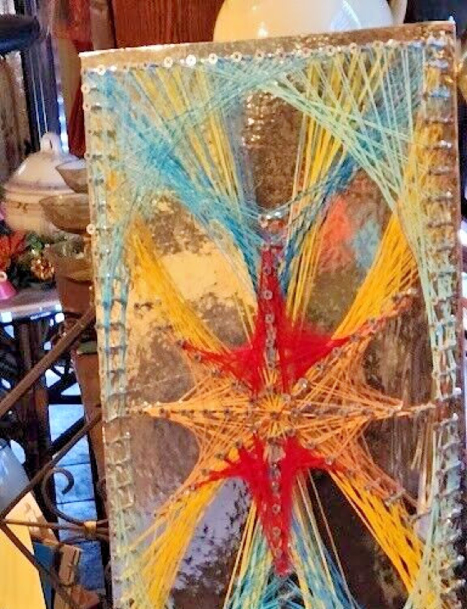 Retro Spiral Geometry String Art Bright Colors Metallic Background ...