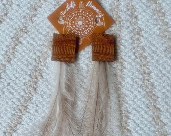 Sacred Songlines Earrings with Emu Feathers