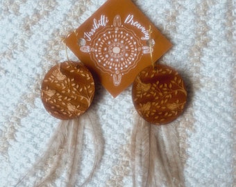 Beautiful Budjarn (Bird) Earrings with Emu Feathers