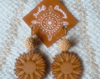 Sunflower Earrings with Quandong Seeds