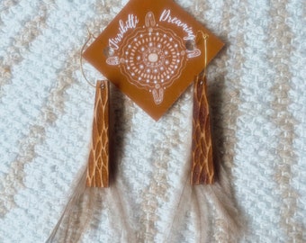 Sacred Songlines Leaf Earrings with Emu Feathers