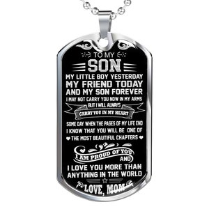 A mio figlio - My Little Boy - Collana piastrine per cani, Regalo per figlio dalla mamma, Regalo sentimentale per figlio, Compleanno, Natale, Regalo di laurea per figlio