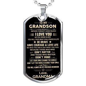 My Precious Grandson - From Grandma - Dog Tag Necklace Gift from Grandmother, Birthday Gift, Christmas Gift, Graduation Gift  for Grandson