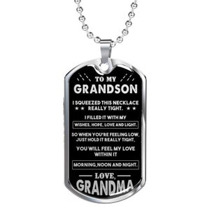 To My Grandson, Dog Tag Necklace Gift from Grandma, Birthday, Christmas, Graduation Gift for Grandson from Grandmother, Sentimental Gift