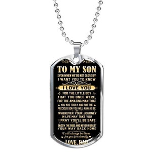 Kostbare zoon - van papa - hond tag ketting cadeau voor zoon van vader, sentimentele cadeau voor zoon, verjaardag, kerstmis, afstuderen cadeau voor zoon
