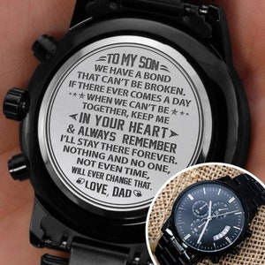 Our Bond - De papa - Cadeau de montre gravé pour fils de papa, anniversaire de fils, remise des diplômes, cadeau de Noël pour fils, montre cadeau sentimentale