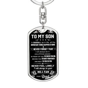 To My Son - In Baseball - Engraved Keychain Gift for Son from Dad, Father, Birthday, Christmas, Graduation Gift for Baseball Player Son