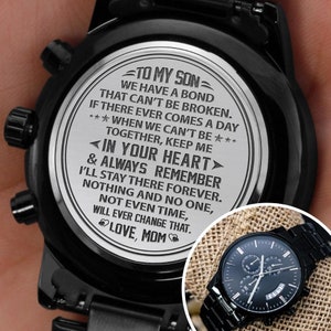Our Bond - De Maman - Montre gravée Pour Fils pour Fils de Maman, Papa, Anniversaire de Fils, Graduation, Cadeau de Noël Chronographe Montre