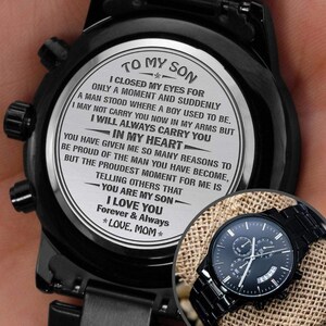 À mon fils - Moment le plus fier - Cadeau de montre gravé pour fils de maman, anniversaire de fils, remise de diplôme, cadeau de Noël pour fils de maman, montre