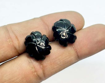 Natural Black Onyx Match Pair Carving Gemstone Round Shape for Earrings