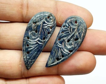 Natural Sapphire Carving Leaf Gemstone Blue Stone Match Pair Making for Jewelry