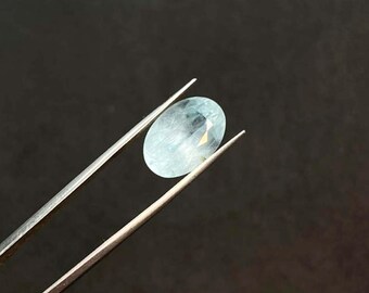 Natural Aquamarine Gemstone: Oval Cabochon, Milky Aqua (11x17mm)