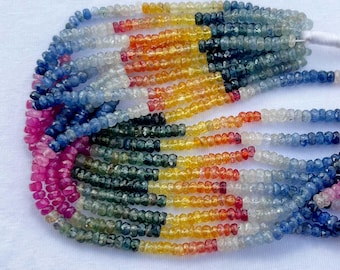 Faceted Multi Sapphire Rondelle Beads Strand - 3mm Rainbow Gemstone