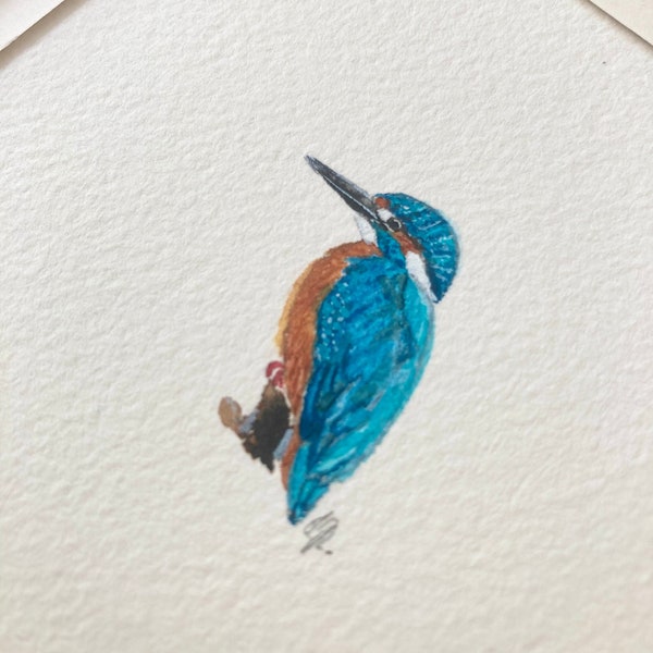 Mini Aquarell | Eisvogel | kleiner Vogel | Original klein winzig | handmade | Impressionistisch | bunt | Miniatur | Watercolor | Wanddeko
