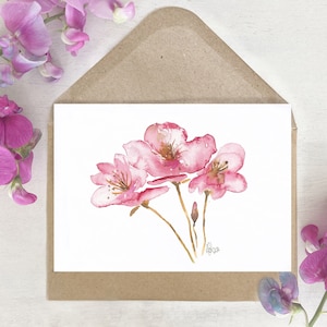 Karte | Aquarell | Blume | Blüte | Grußkarte | Kirschblüte | Geburtstag | rosa Pastell | Geschenk
