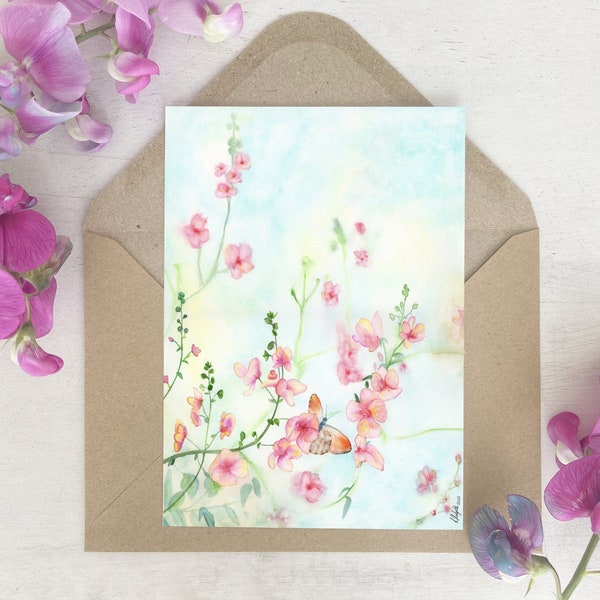 Karte | Aquarell | watercolor | Blumen Schmetterling | Kunst | Hochzeit | Grußkarte | Druck | Pastellfarben | Geschenkkarte