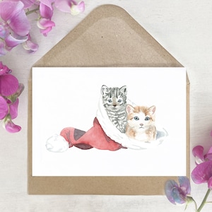 Karte | Weihnachten | Katze | Katzenbaby | Aquarell | Postkarte | Tierbaby | Grußkarte | Kätzchen | Weihnachtskarte