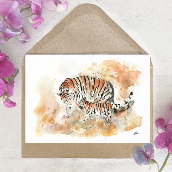 Karte | Aquarell | Tiger | Katze | Tierbaby | Raubkatze | Katze Katzenbaby | Grußkarte | Druck | Geschenk | Tigerbaby