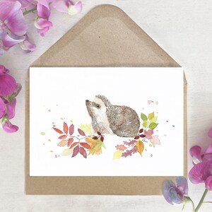 Karte | Aquarell | Igel | Herbst Laub bunt Blätter Frühling | Waldtier | Grußkarte Postkarte | Weihnachten