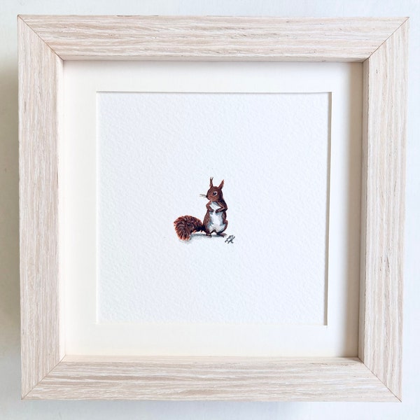 Mini Watercolor | Squirrel | Forest animal cute baby animal | Original small tiny children's room | handmade | Peter Rabbit | Miniature | Watercolor