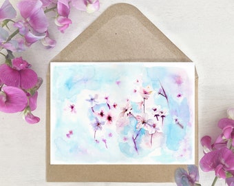 Karte | Aquarell | Blume | Kirschblüten | Pastellfarben | Grußkarte | Druck | Blüte Hochzeit | Geschenk