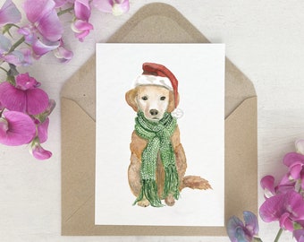 Karte | Weihnachten | Hund | Welpe | Golden Retriever | Aquarell | Grußkarte | Postkarte | Weihnachtskarte