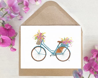 Karte | Aquarell | Watercolor | Fahrrad | Urlaub | Grußkarte | Druck | Hochzeit | Ferien Sommer | Rad | Geschenk