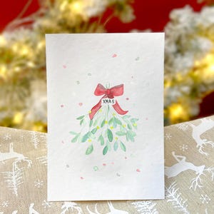 Weihnachtskarte | Kiss me | Aquarell | Mistelzweig | Grußkarte | Geschenkkarte | Christmas | Xmas